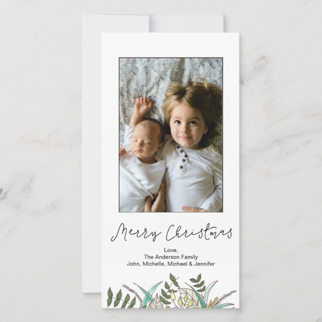 Cartão De Festividades Simple Botanical Leaf Merry Christmas (Frente)