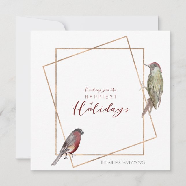 Cartão De Festividades Simple Christmas Card with watercolour birds (Frente)