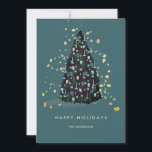 Cartão De Festividades Simple Christmas Tree Teal Christmas Holiday Card<br><div class="desc">This simple,  elegant and classy christmas / holiday card features a christmas tree with faux gold foil splatters on teal background. The reverse side features teal background with faux gold check patterns. Personalize it for your needs. You can find matching products at my store.</div>