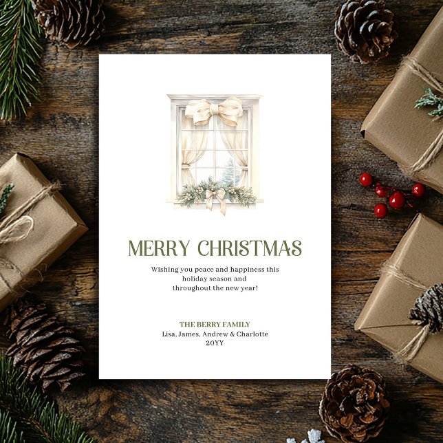 Cartão De Festividades Simple Christmas Window Earthy Gold Minimal Card (Simple Christmas Ornament Earthy Gold Minimal Card)