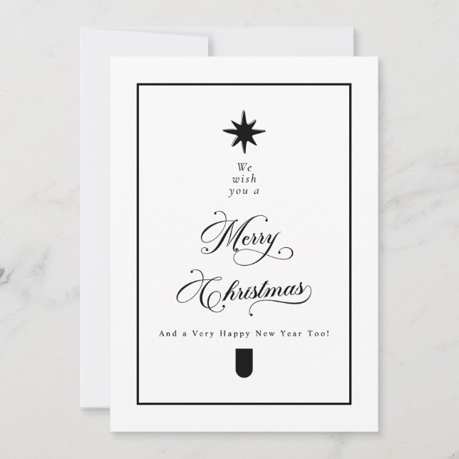 Cartão De Festividades Simple Elegant Calligraphy Black & White Photo (Frente)