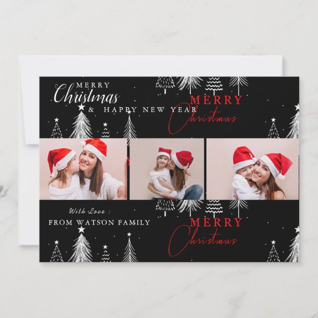 Cartão De Festividades Simple Elegant Christmas Pin Tree Photo Card (Frente)