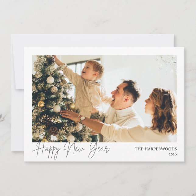 Cartão De Festividades Simple Elegant Modern Happy New Year One Photo (Frente)