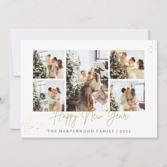 Cartão De Festividades Simple Elegant Modern Happy New Year Photo Collage (Frente)