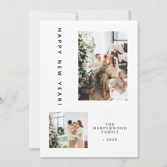 Cartão De Festividades Simple Elegant Modern Happy New Year Two Photo (Frente)