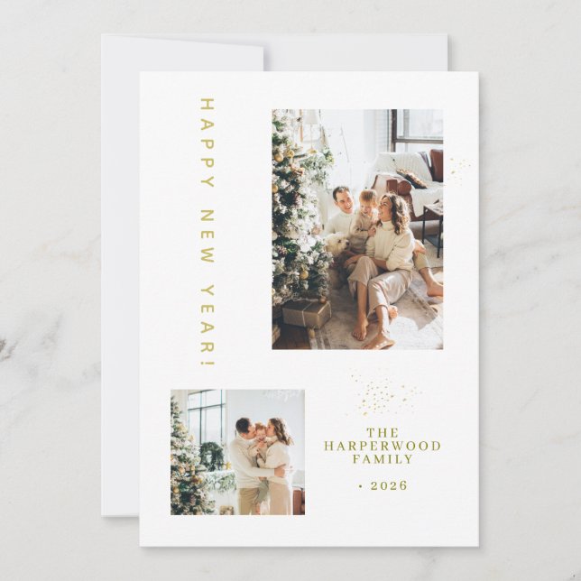 Cartão De Festividades Simple Elegant Modern Happy New Year Two Photo (Frente)