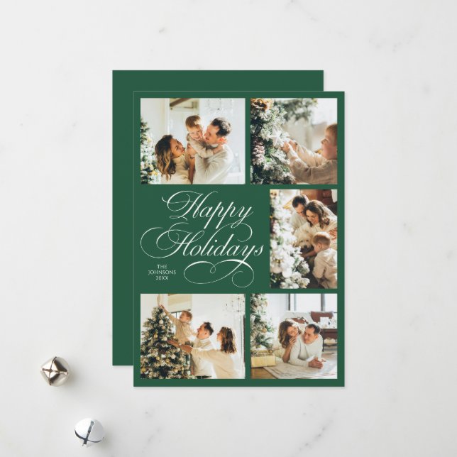 Cartão De Festividades Simple Elegant Script Photo Collage Christmas (Frente/Verso In Situ)