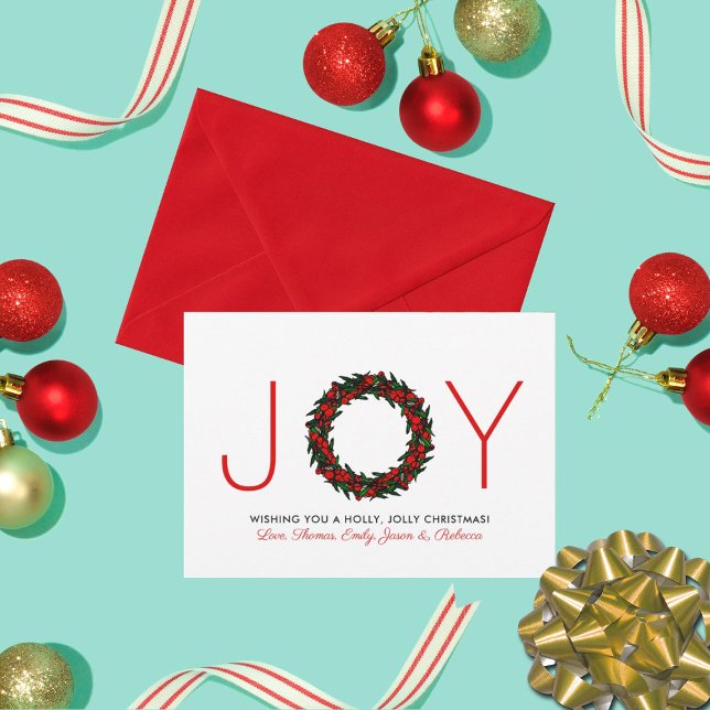 Cartão De Festividades Simple "Joy" Christmas Wreath (Criador carregado)