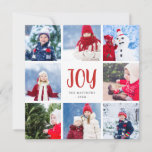 Cartão De Festividades Simple Joy Square Photo Collage Holiday Card<br><div class="desc">Affordable custom printed holiday photo cards with simple templates for customization. This modern minimalist design has a square grid photo collage template on a flat card. Message reads "JOY" personalized with your family name and the year or other custom text. Simple, clean and classic with 8 custom photos in a...</div>