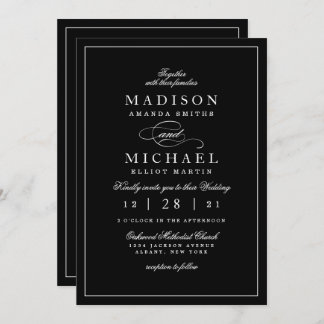 Cartão De Festividades Simple Modern Black and White Wedding Invitation