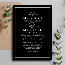 Cartão De Festividades Simple Modern Black and White Wedding Invitation