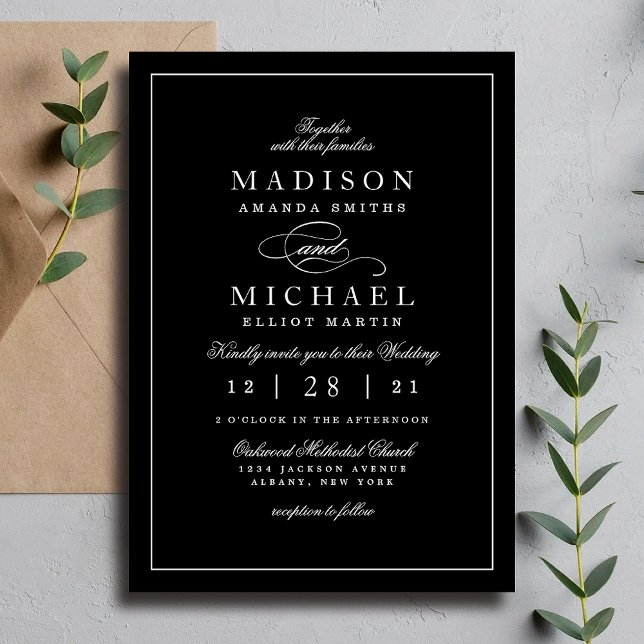 Cartão De Festividades Simple Modern Black and White Wedding Invitation (Simple Modern Black and White Wedding Invitation)