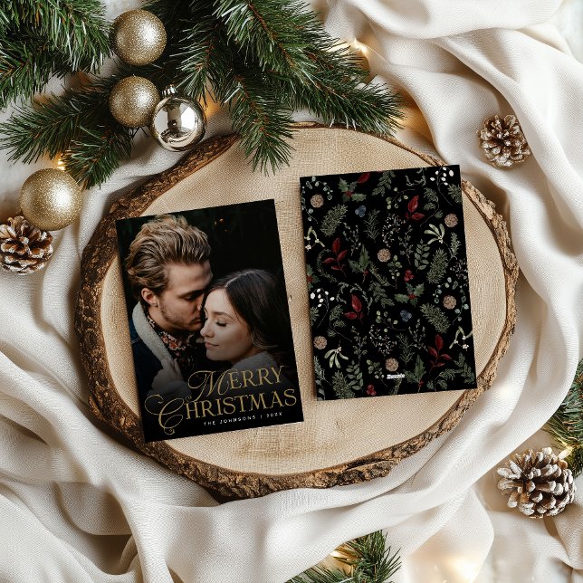 Cartão De Festividades Simple Modern Typography 1 Photo Merry Christmas (Criador carregado)