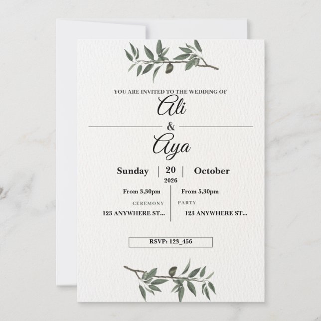 Cartão De Festividades Simple Modern Wedding Invitation | Clean Minimal D (Frente)