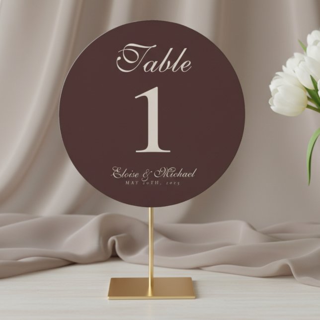 Cartão De Festividades Simple Neutral Brown Wedding Table Number (Guide guests to their seats in style with this Neutral Brown Wedding Table Number Sign!)