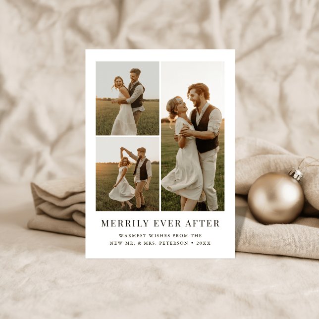 Cartão De Festividades Simple Newlywed Merrily Ever After Rustic Photo (Criador carregado)