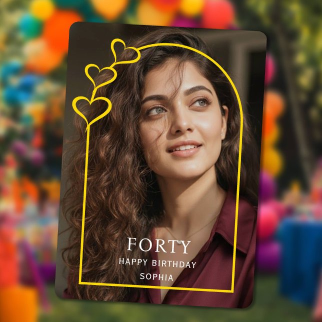 Cartão De Festividades simple photo Gold Arch & heart Forty Birthday Card (simple photo Gold Arch & heart Forty Birthday Card)