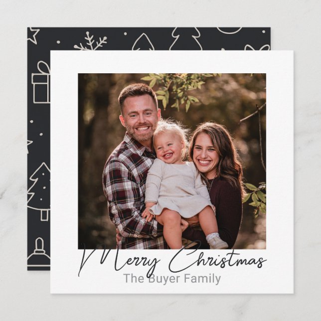 Cartão De Festividades Simple Pleasures One Photo Doodle Christmas Card (Frente/Verso)