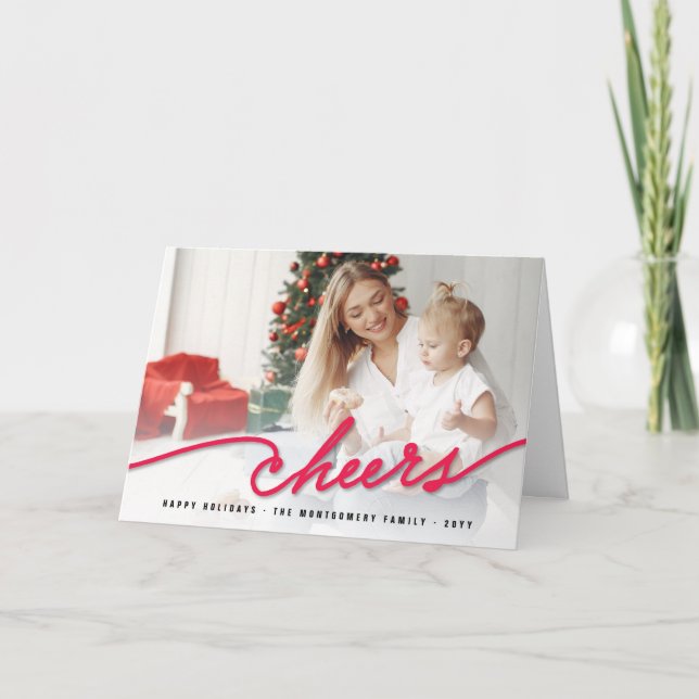 Cartão De Festividades Simple Red Cheers Calligraphy Script Modern Photo (Frente)