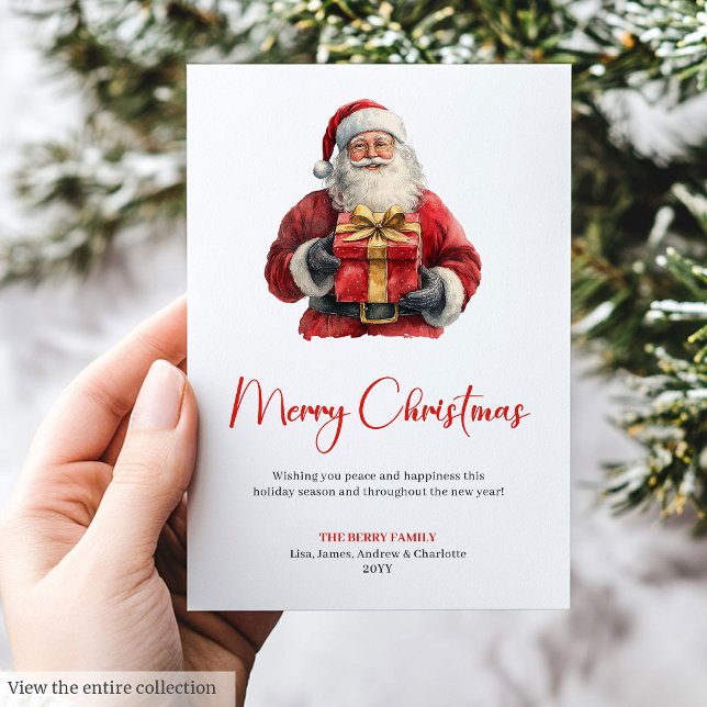 Cartão De Festividades Simple Santa Claus Modern Script Font Holiday Card (Simple Santa Claus Modern Script Font Holiday Card)