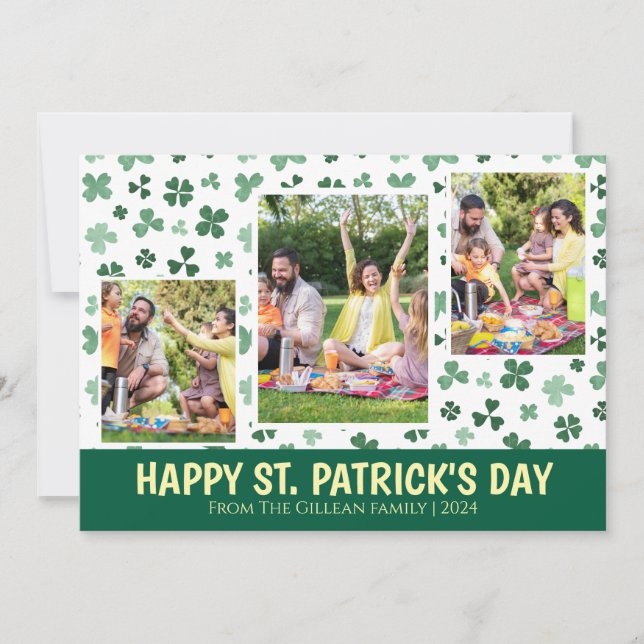 Cartão De Festividades Simple St. patrick's day Shamrocks family photo (Frente)