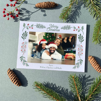 Cartão De Festividades Simple Winter Foliage Single Photo Horizontal