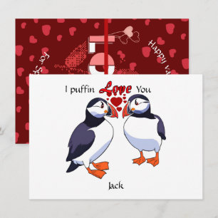 Cartão De Festividades Simples amor de Puffin por dia de os namorados esp