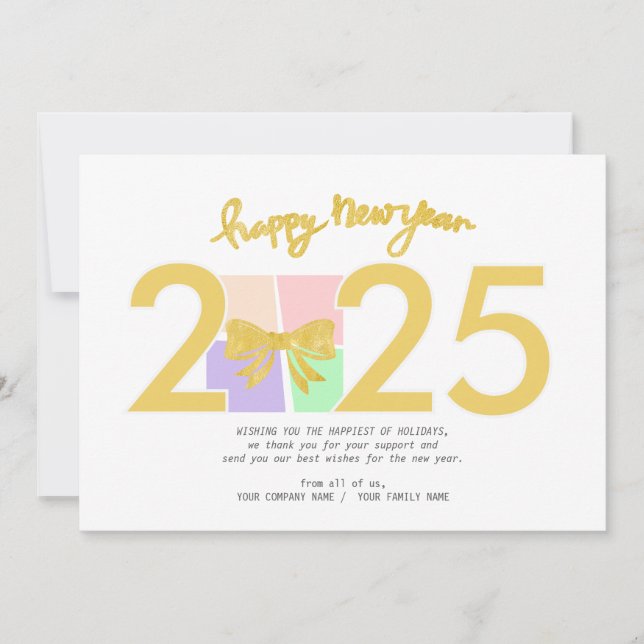 Cartão De Festividades Simples Arco de Caixa de Presente no Natal Novo (Frente)