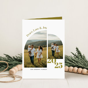 Cartão De Festividades Simples Arco Verde Oliva Família Foto Natal