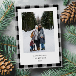 Cartão De Festividades Simples Cinza Xadrez Negra Fronteira 2 Fotos Natal