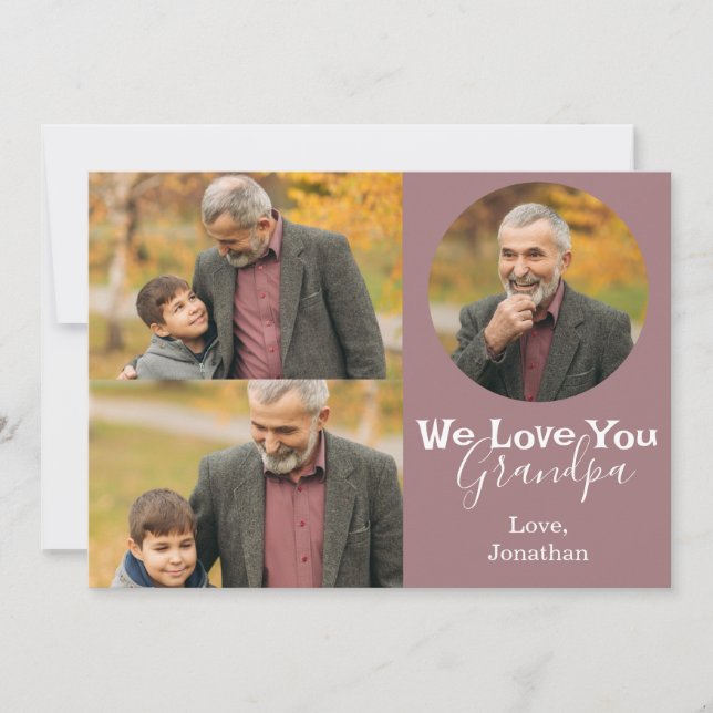 Cartão De Festividades simples Dia de os pais feliz, vovô, três fotos (Frente)