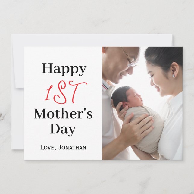 Cartão De Festividades Simples e Elegante primeiro Dia das Mães Uma Foto (Frente)