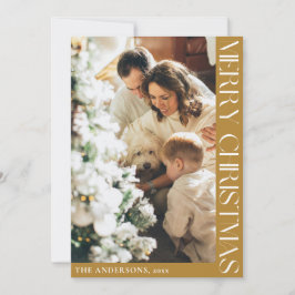 Cartão De Festividades Simples e Minimalista Mel Mostarda de Natal Dourad