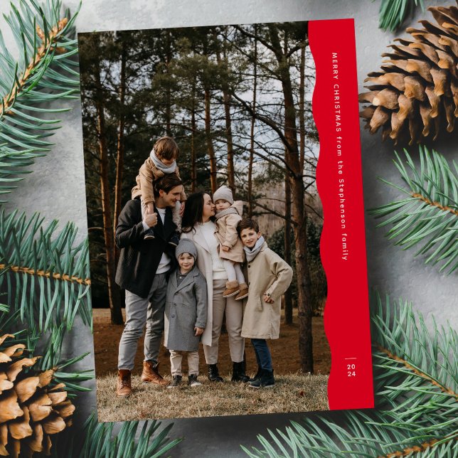 Cartão De Festividades Simples e moderno natal vermelho de duas fotos (Criador carregado)