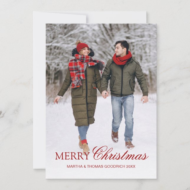 Cartão De Festividades Simples Elegante 1 Foto Gradiente Branco Natal (Frente)