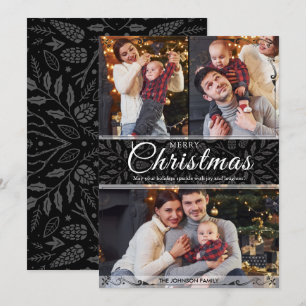 Cartão De Festividades Simples Elegante Black Frame 3 Foto Natal