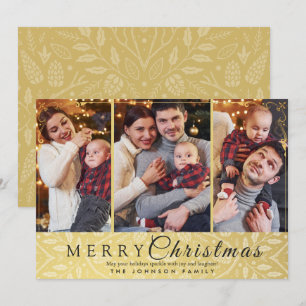 Cartão De Festividades Simples Elegante Dourado Quadro 3 Foto Natal