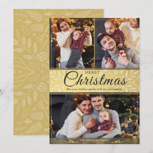 Cartão De Festividades Simples Elegante Dourado Quadro 3 Foto Natal