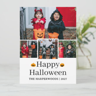 Cartão De Festividades Simples Elegante Família de Quatro Fotos de Hallow