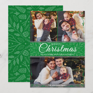 Cartão De Festividades Simples Elegante Green Frame 3 Foto Natal