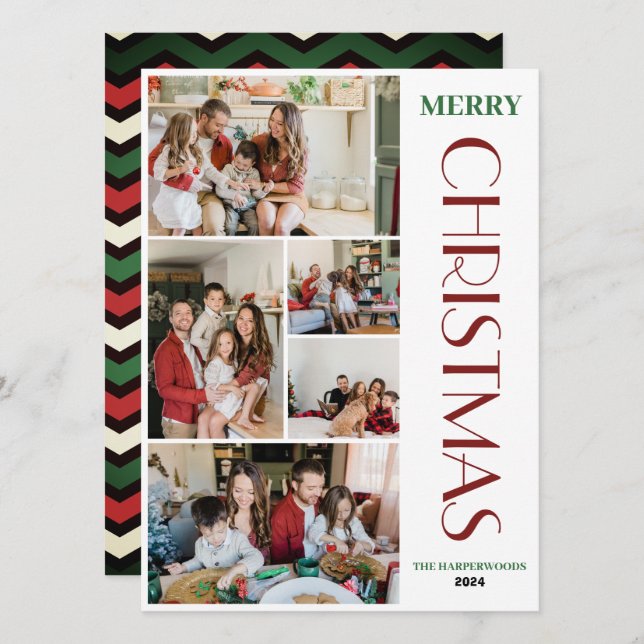 Cartão De Festividades Simples Elegante moderno 5 fotos da família de Nat (Frente/Verso)