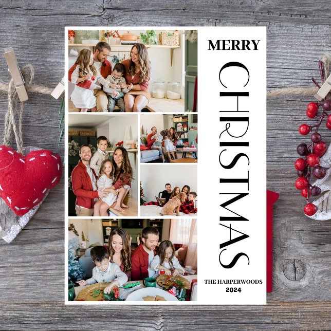 Cartão De Festividades Simples Elegante moderno 5 fotos da família de Nat (Criador carregado)