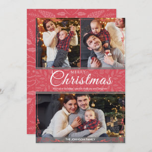 Cartão De Festividades Simples Elegante Red Frame 3 Foto Natal