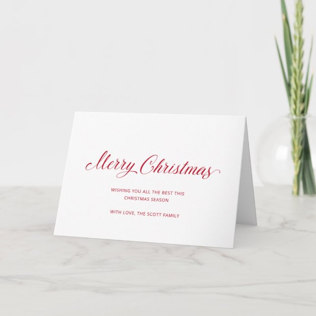Cartão De Festividades Simples Elegante - Script Vermelho Moderno Natal (Frente)