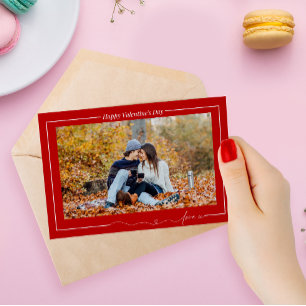 Cartão De Festividades Simples Feliz Casal de Dia dos Namorados Vermelho