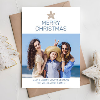 Cartão De Festividades Simples Feliz Natal Moderno Praia da Foto