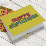 Cartão De Festividades Simples Feliz Vintage de Natal<br><div class="desc">Este simples cartão de Natal tem um retrô com uma letra de estilo vintage que soletra a mensagem "Feliz Natal" em vermelho e verde contra um fundo de verde limão. A mensagem dentro pode ser personalizada com sua própria saudação.</div>