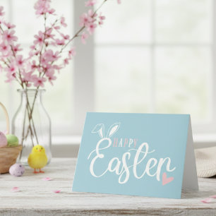 Cartão De Festividades Simples Felz pascoa rosa e azul-esbranquiçado