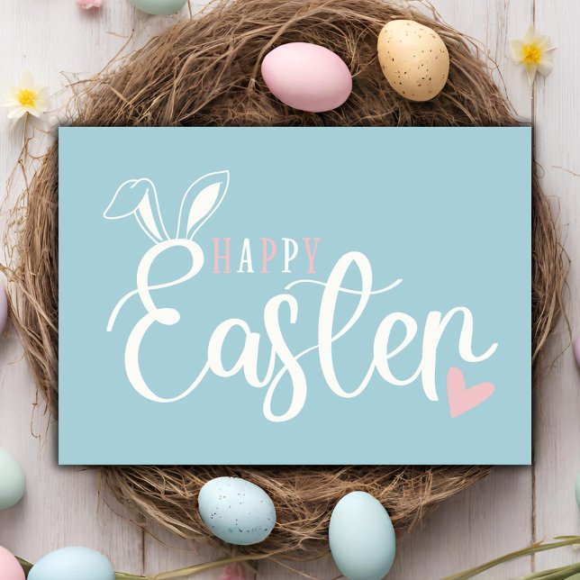 Cartão De Festividades Simples Felz pascoa rosa e azul-esbranquiçado (Simple Pastel Pink & Blue Cute Happy Easter Holiday Card)