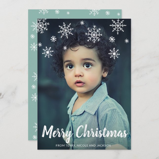 Cartão De Festividades Simples Flocos de Neve Bonitos no Natal Moderno (Frente/Verso)